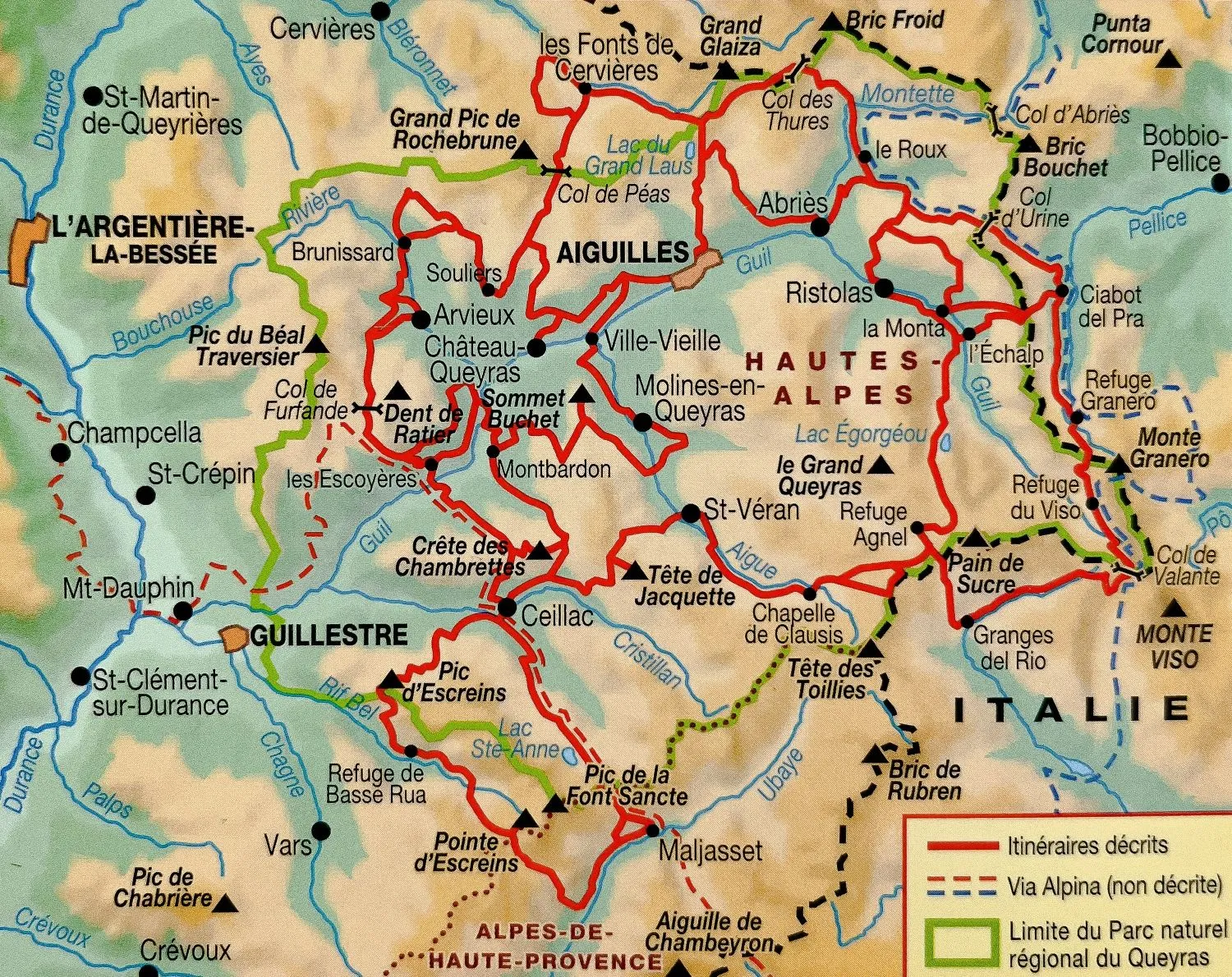 Carte extrait du Topo Guide GR58 Carte tour du Queyras gr58