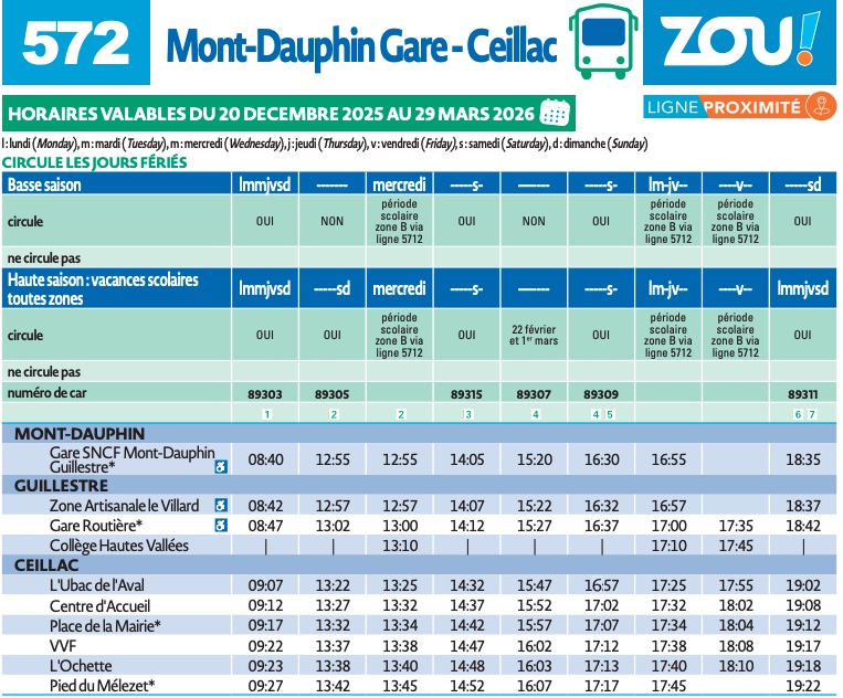 Horaire navettes Gare vers Ceillac 2025/2026 horaire navette zou gare mont-dauphin vers ceillac 2025 -2026
