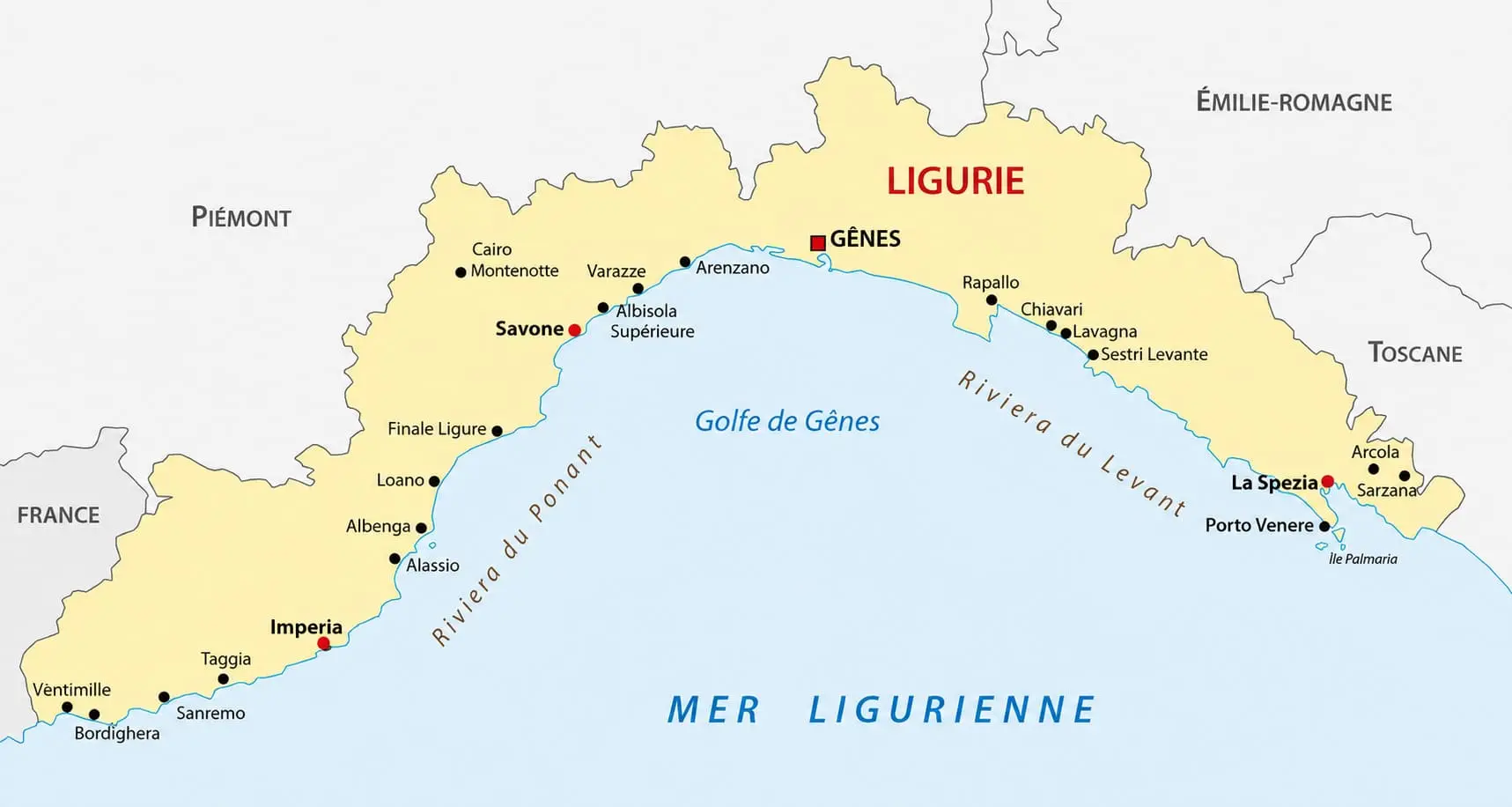 Carte de la Ligurie Carte Ligurie et portovenere
