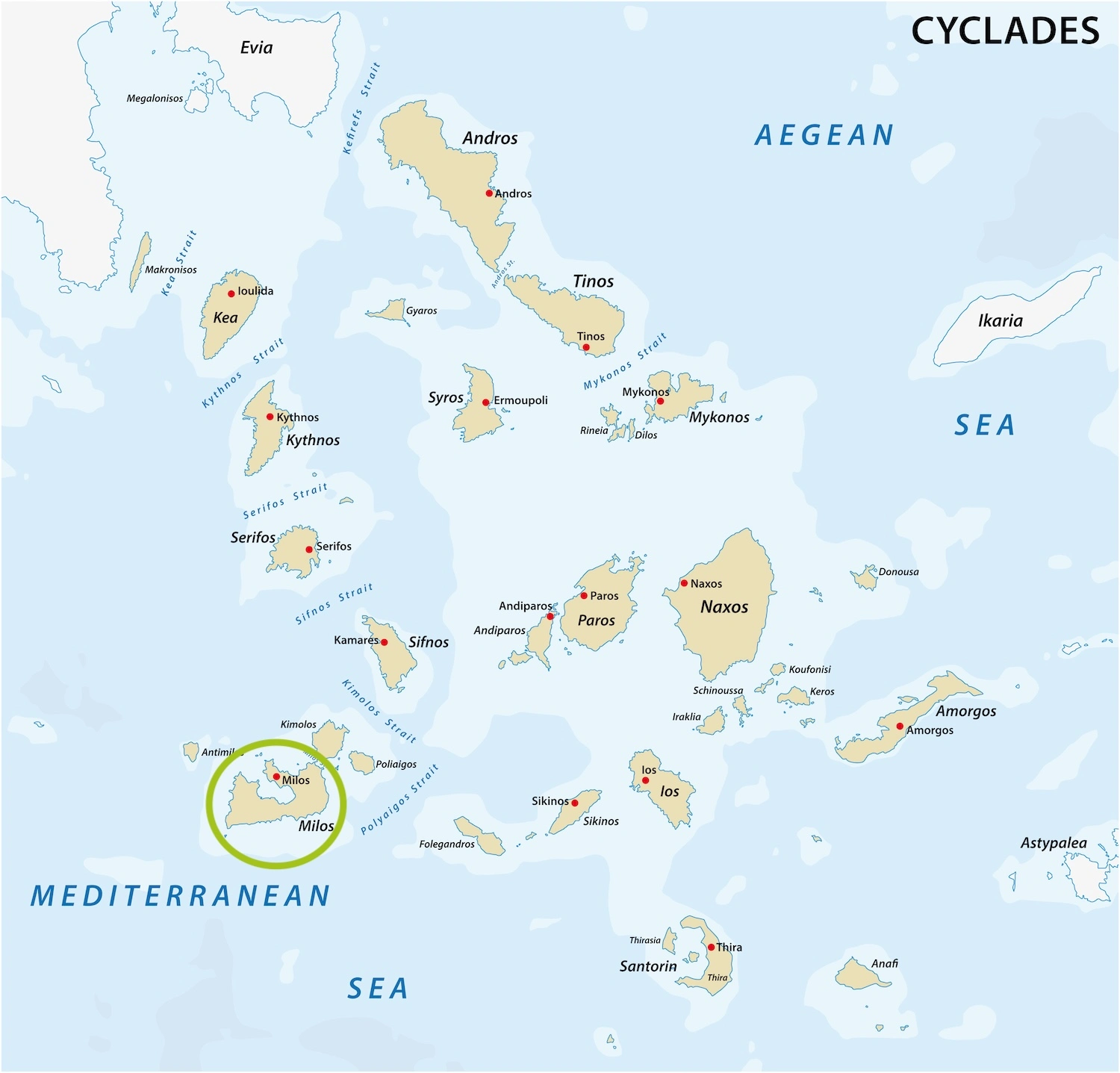 Carte de Milos dans les Cyclades carte milos cyclades