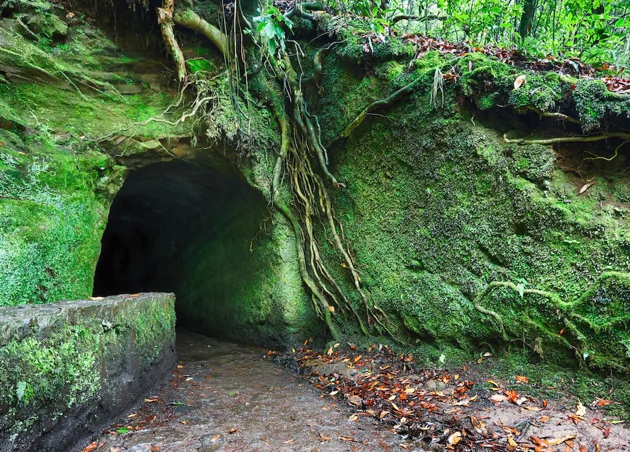 tunnel in madeira on walk hiking trail levada caldeirao verde copie