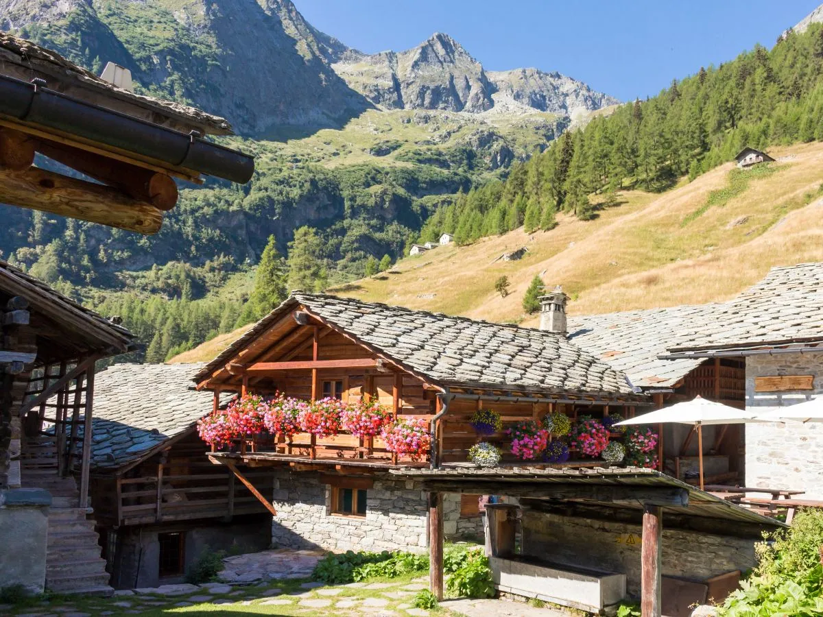 alpine panorama with walser huts