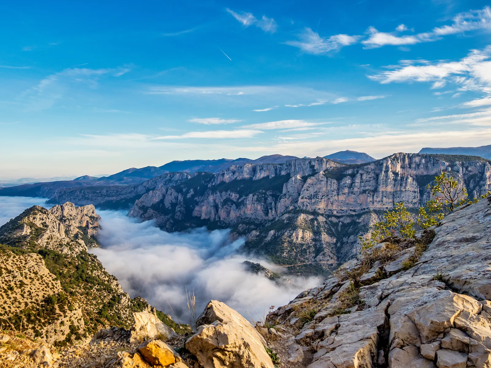 mist hanging over verdon gorge gorges du verdon in french alps provence france copie