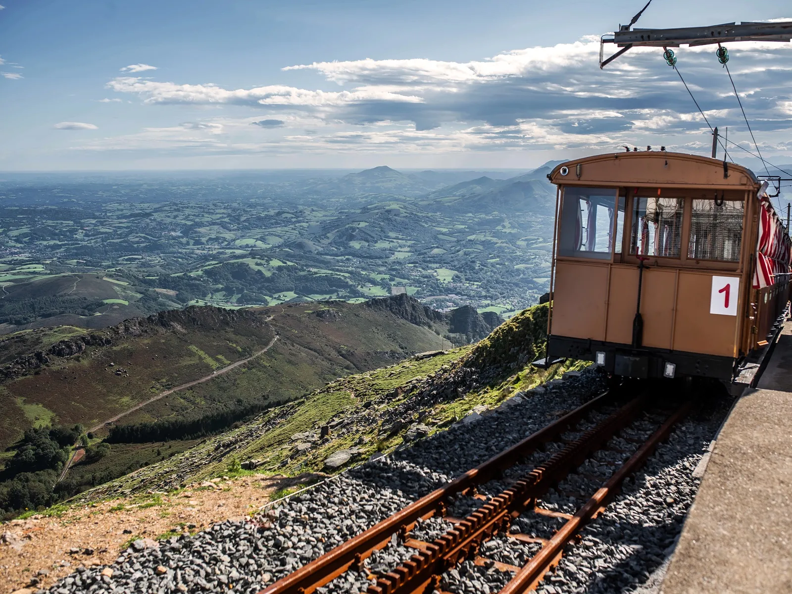 magnificent panorama of the rhune in the french basque country and its famous typical train frapl04