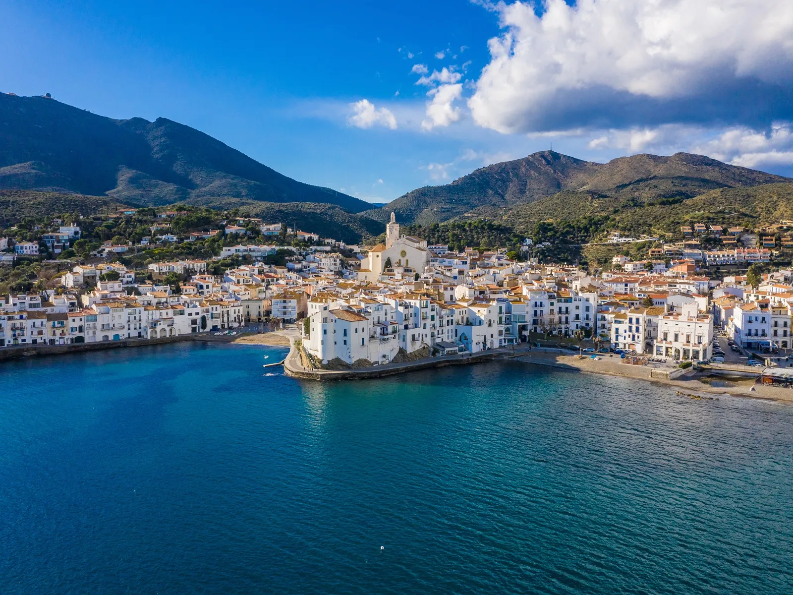amazing aerial panoramic view photo of cadaques small cizy city by the sea in spain frap03