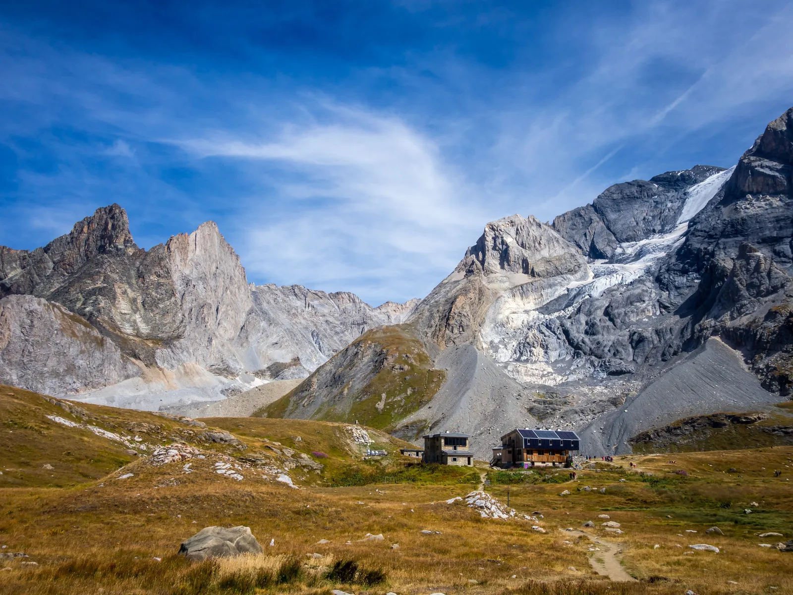 refuge of col de la vanoise and grande casse alpine glacier in french alps