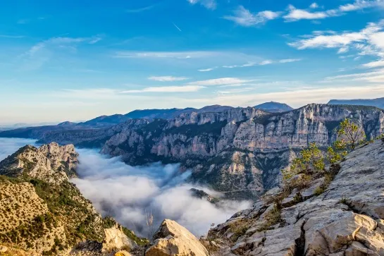 mist hanging over verdon gorge gorges du verdon in french alps provence france copie
