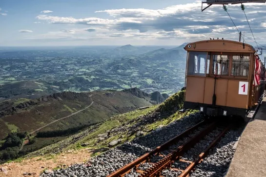 magnificent panorama of the rhune in the french basque country and its famous typical train frapl04