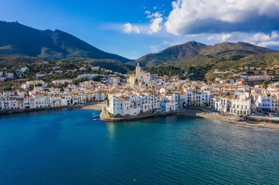 amazing aerial panoramic view photo of cadaques small cizy city by the sea in spain frap03